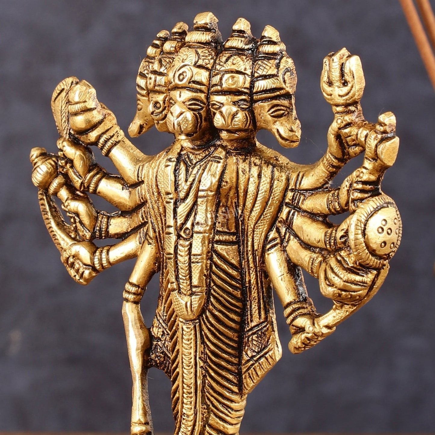 Pure Brass Small Standing Panchmukhi Hanuman Idol - 5.5" Height