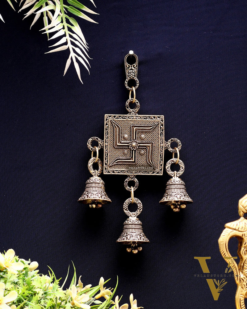 Pure Brass Small Swastik Wall Hanging - Lightweight 6.5"
