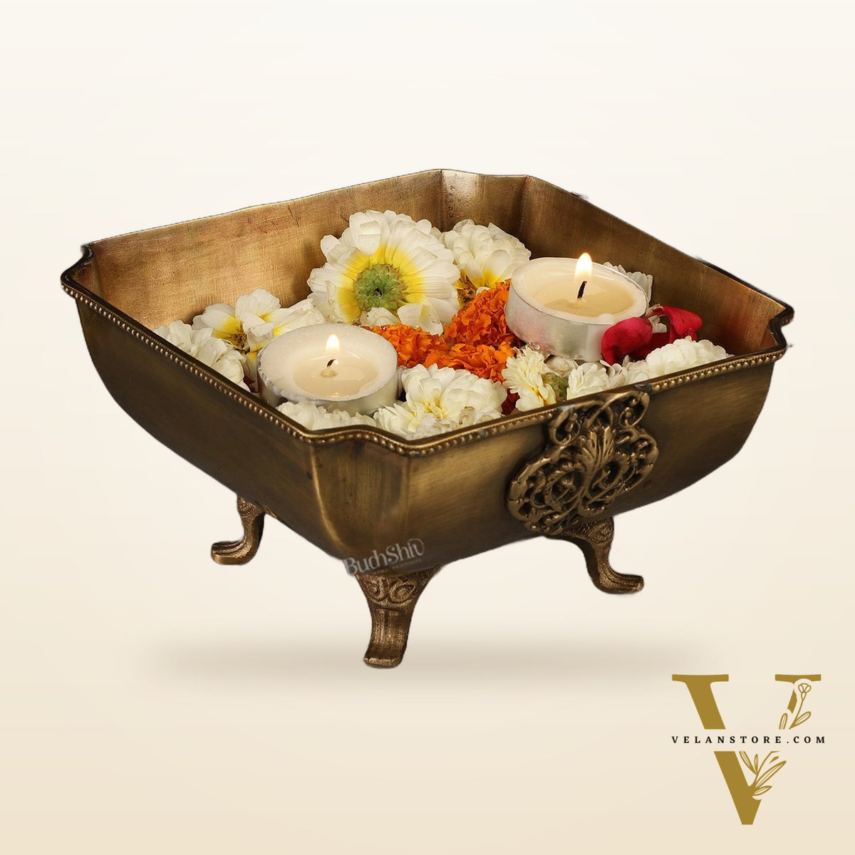 Pure Brass Square Shape Urli Multipurpose Bowl - Elegant and Versatile Decor