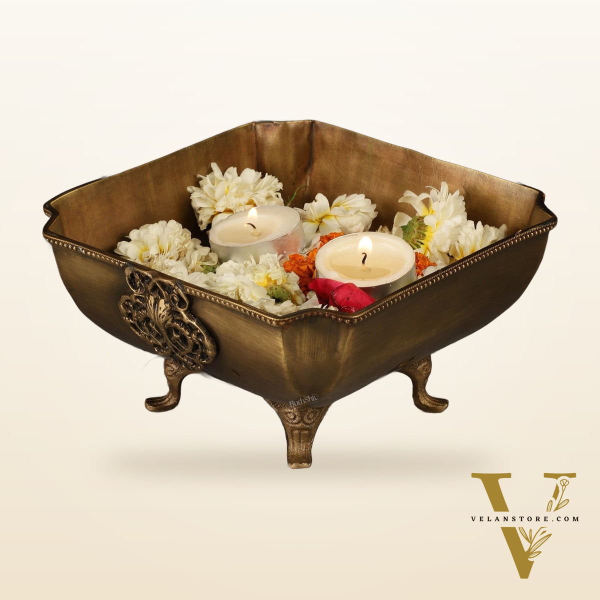 Pure Brass Square Shape Urli Multipurpose Bowl - Elegant and Versatile Decor