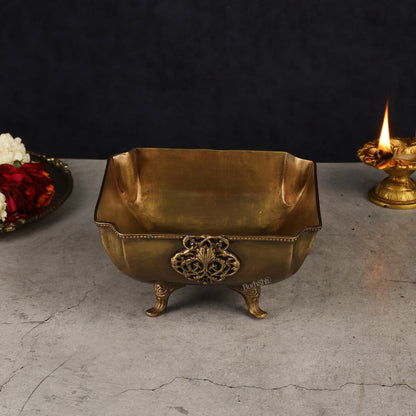 Pure Brass Square Shape Urli Multipurpose Bowl - Elegant and Versatile Decor