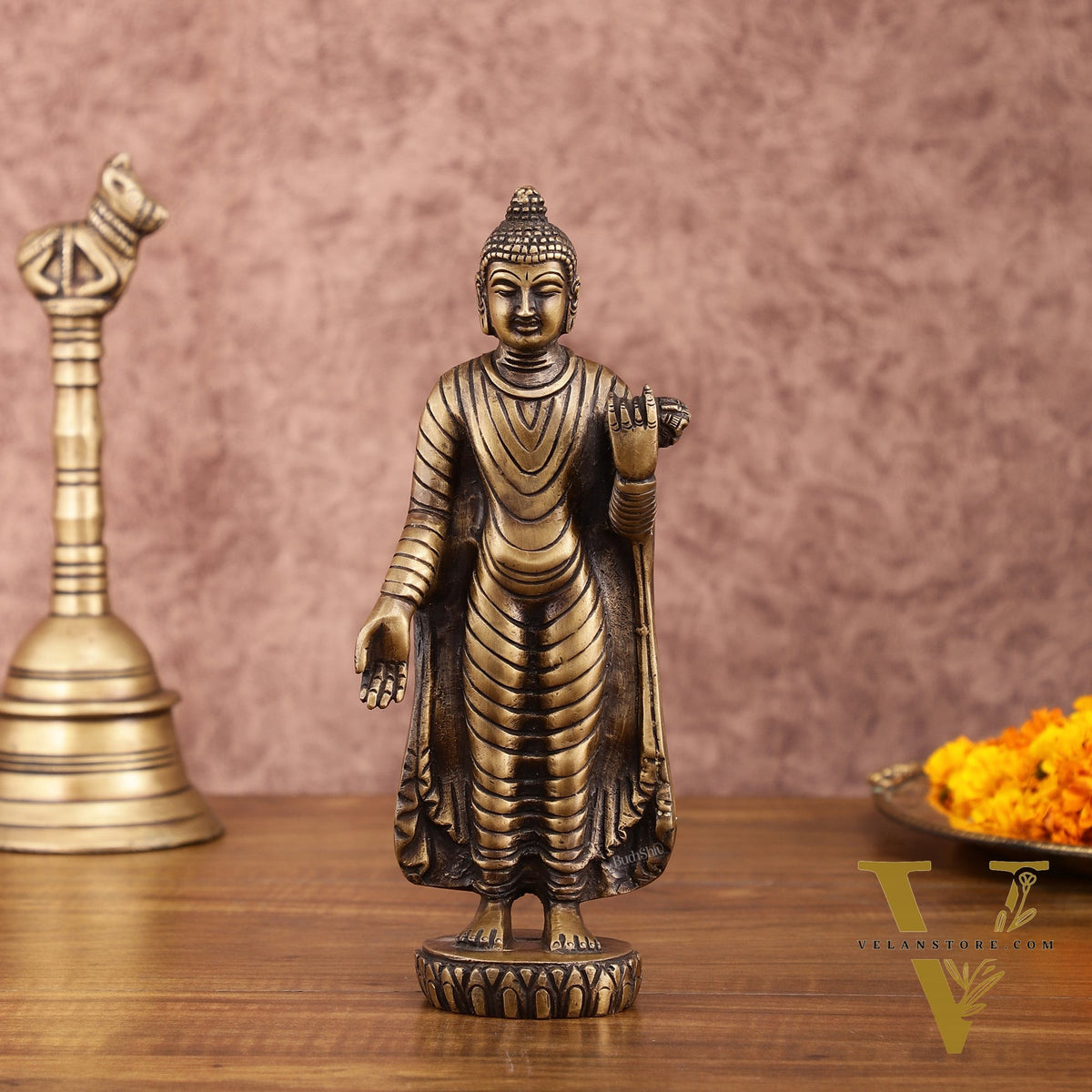 Pure Brass Standing Buddha Statue | 9 Inch Height | 1.5 Kg
