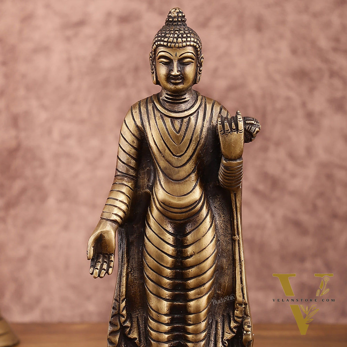 Pure Brass Standing Buddha Statue | 9 Inch Height | 1.5 Kg