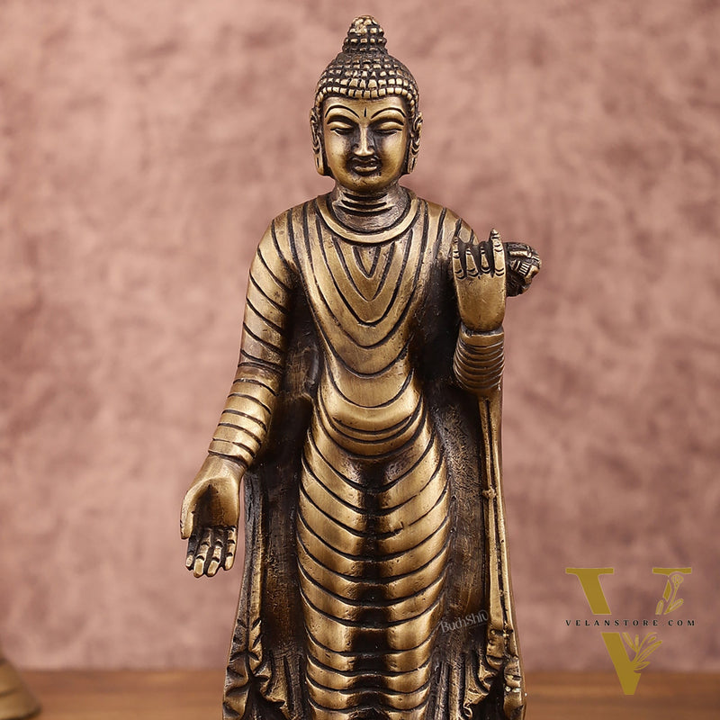 Pure Brass Standing Buddha Statue | 9 Inch Height | 1.5 Kg