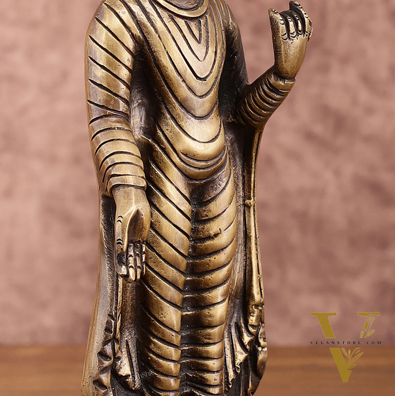Pure Brass Standing Buddha Statue | 9 Inch Height | 1.5 Kg