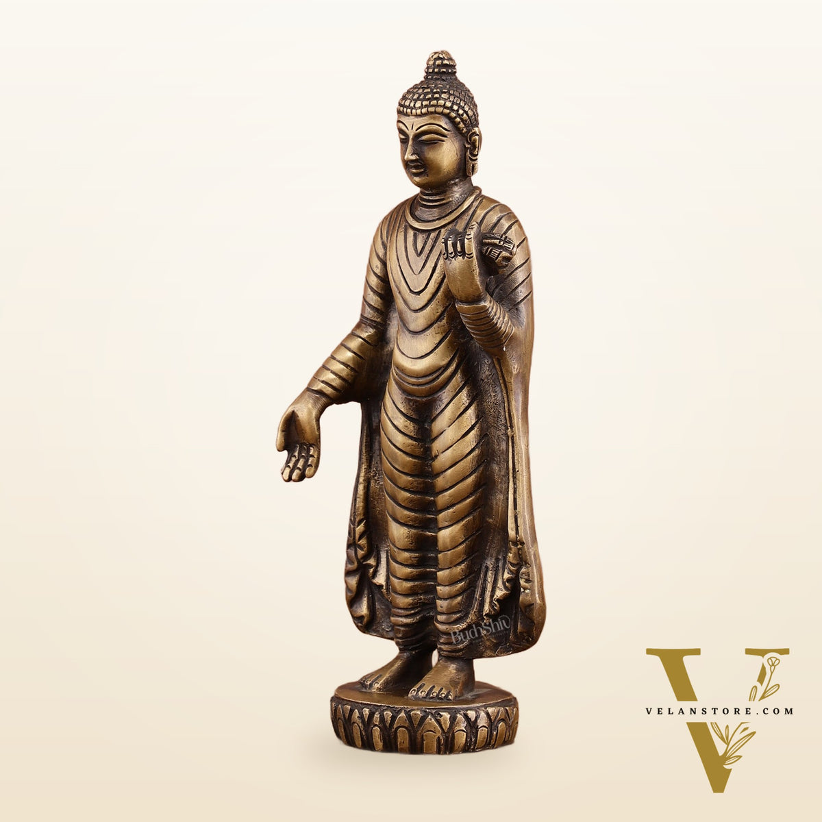 Pure Brass Standing Buddha Statue | 9 Inch Height | 1.5 Kg