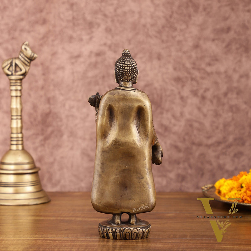 Pure Brass Standing Buddha Statue | 9 Inch Height | 1.5 Kg