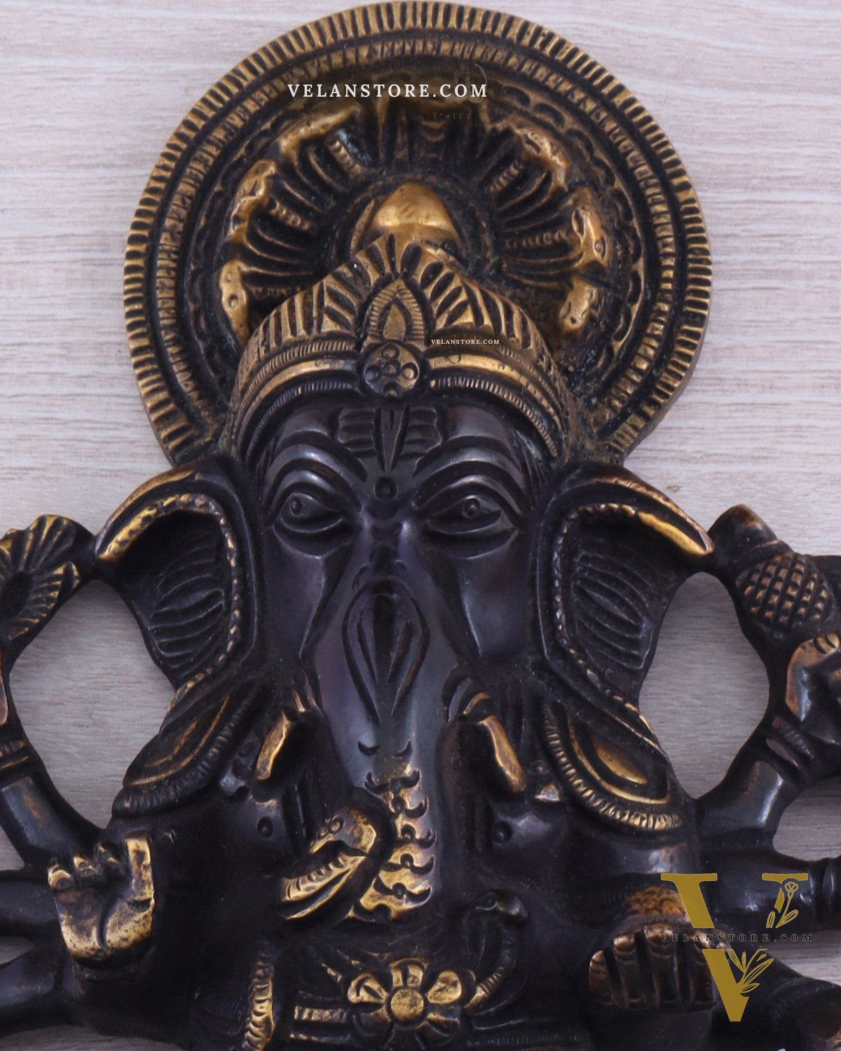 Pure Brass Standing Drishti Ganesha with Lion Wall Hanging 9" black finish