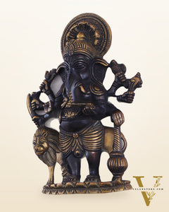 Pure Brass Standing Drishti Ganesha with Lion Wall Hanging 9" black finish