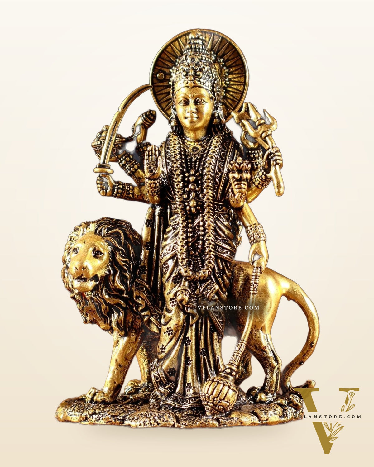 Pure Brass Standing Durga Ma Idol - 5 inch and 6 Inch golden tone