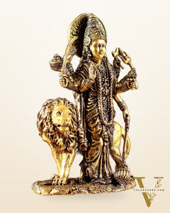 Pure Brass Standing Durga Ma Idol - 5 inch and 6 Inch golden tone