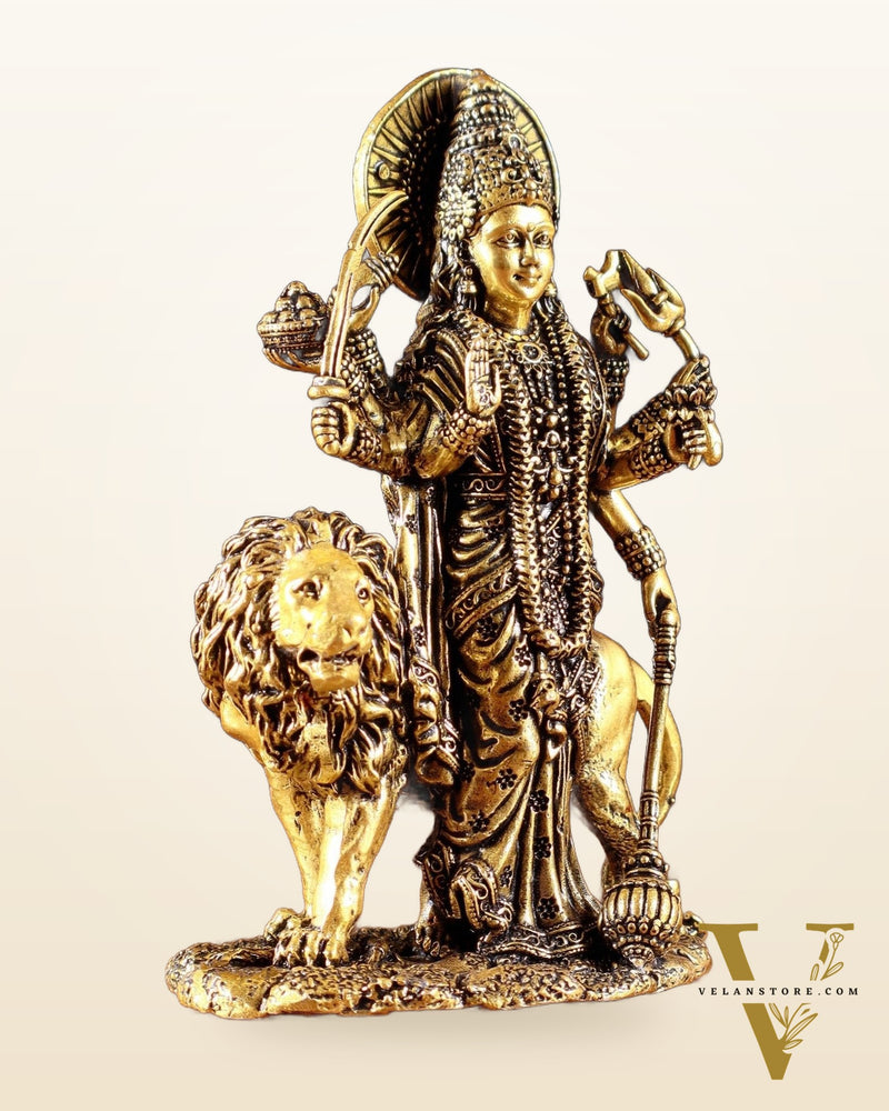 Pure Brass Standing Durga Ma Idol - 5 inch and 6 Inch golden tone