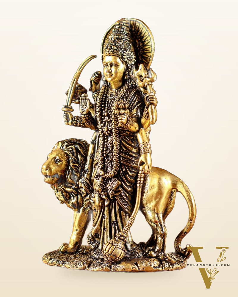 Pure Brass Standing Durga Ma Idol - 5 inch and 6 Inch golden tone
