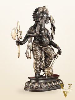 Pure Brass Standing Ganapati Statue - Black Finish | 18"