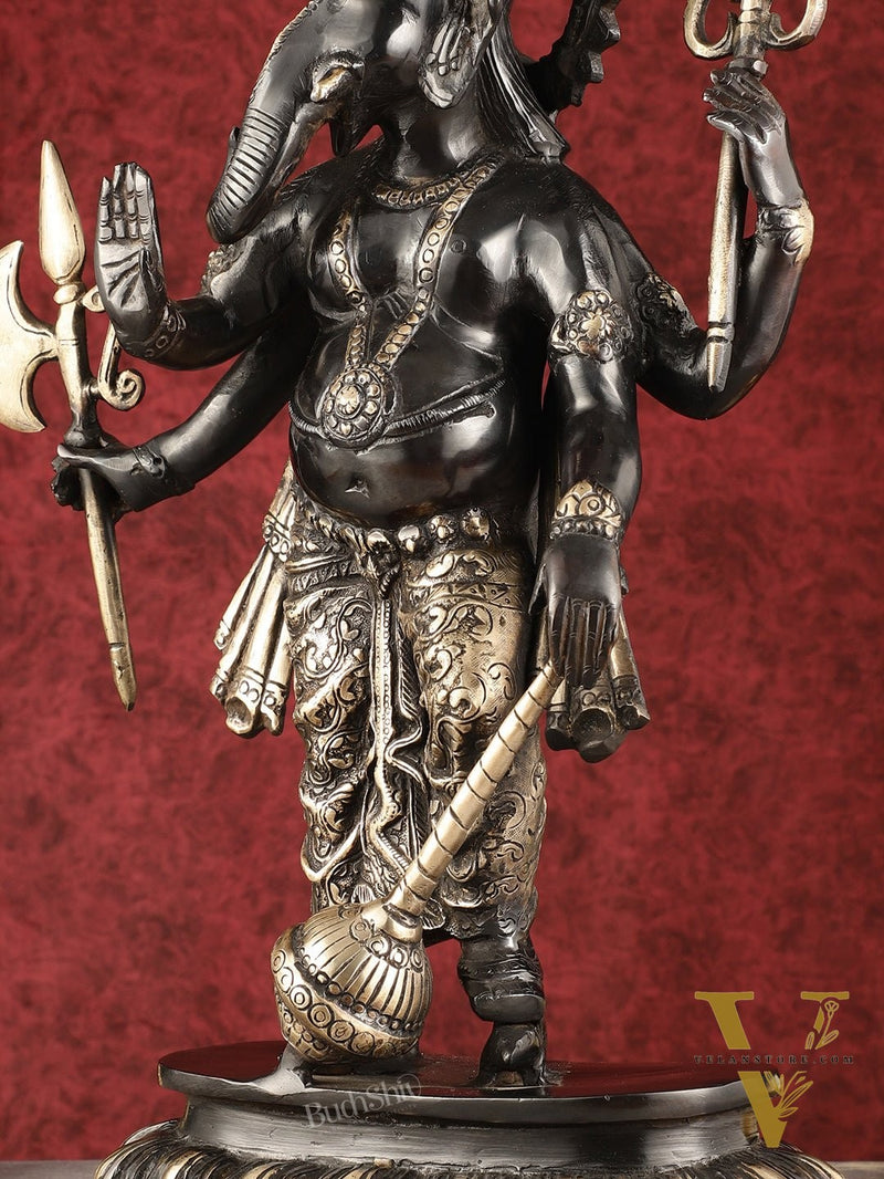 Pure Brass Standing Ganapati Statue - Black Finish | 18"