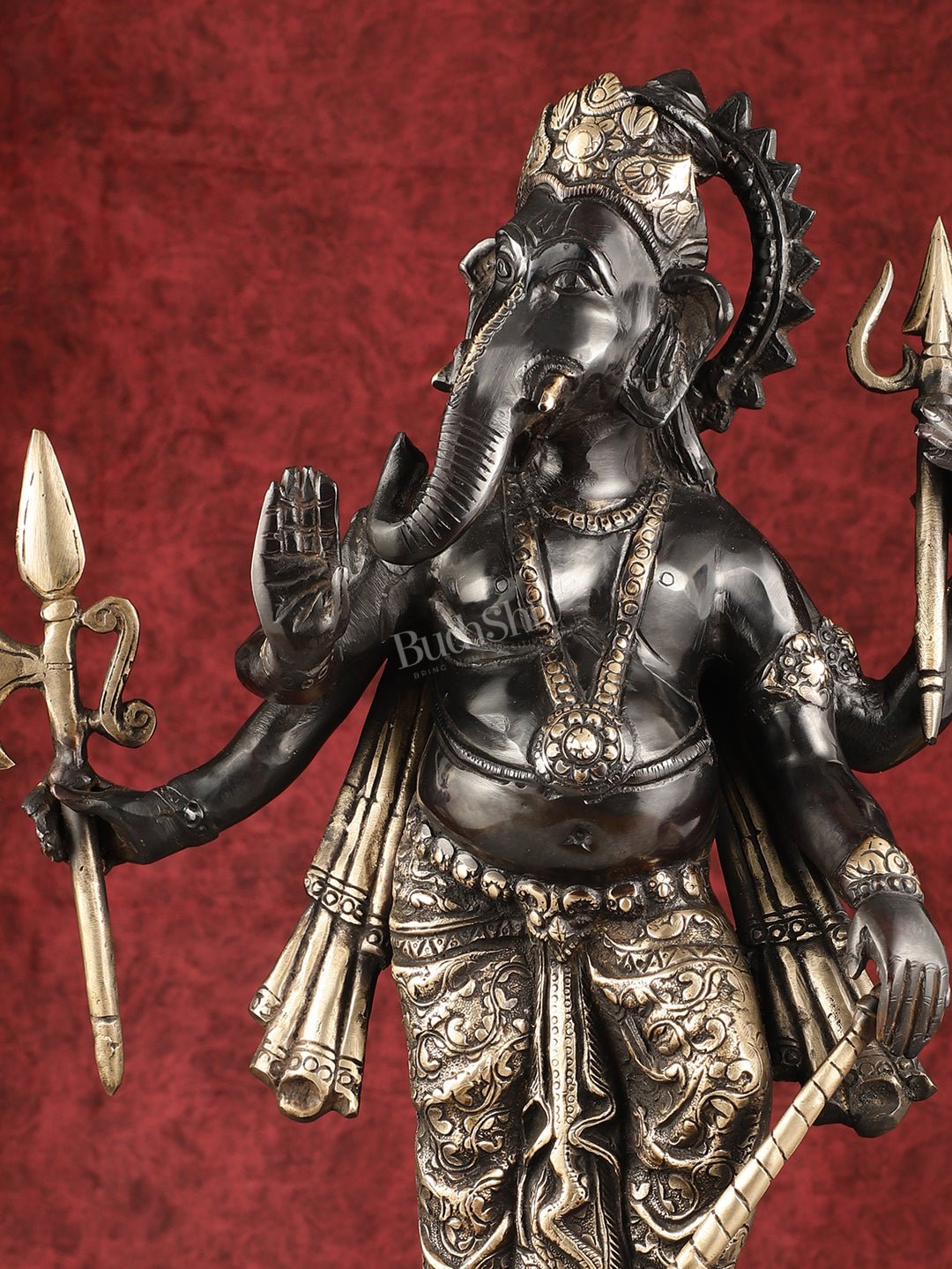Pure Brass Standing Ganapati Statue - Black Finish | 18"