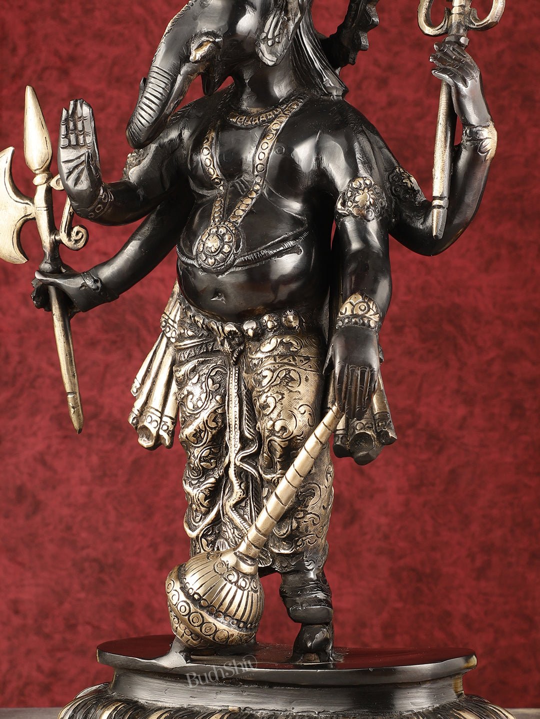 Pure Brass Standing Ganapati Statue - Black Finish | 18"