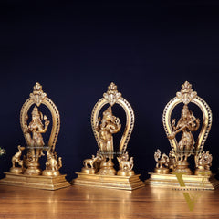 Pure Brass Standing Ganesha Lakshmi Saraswati Idol Set | 15”