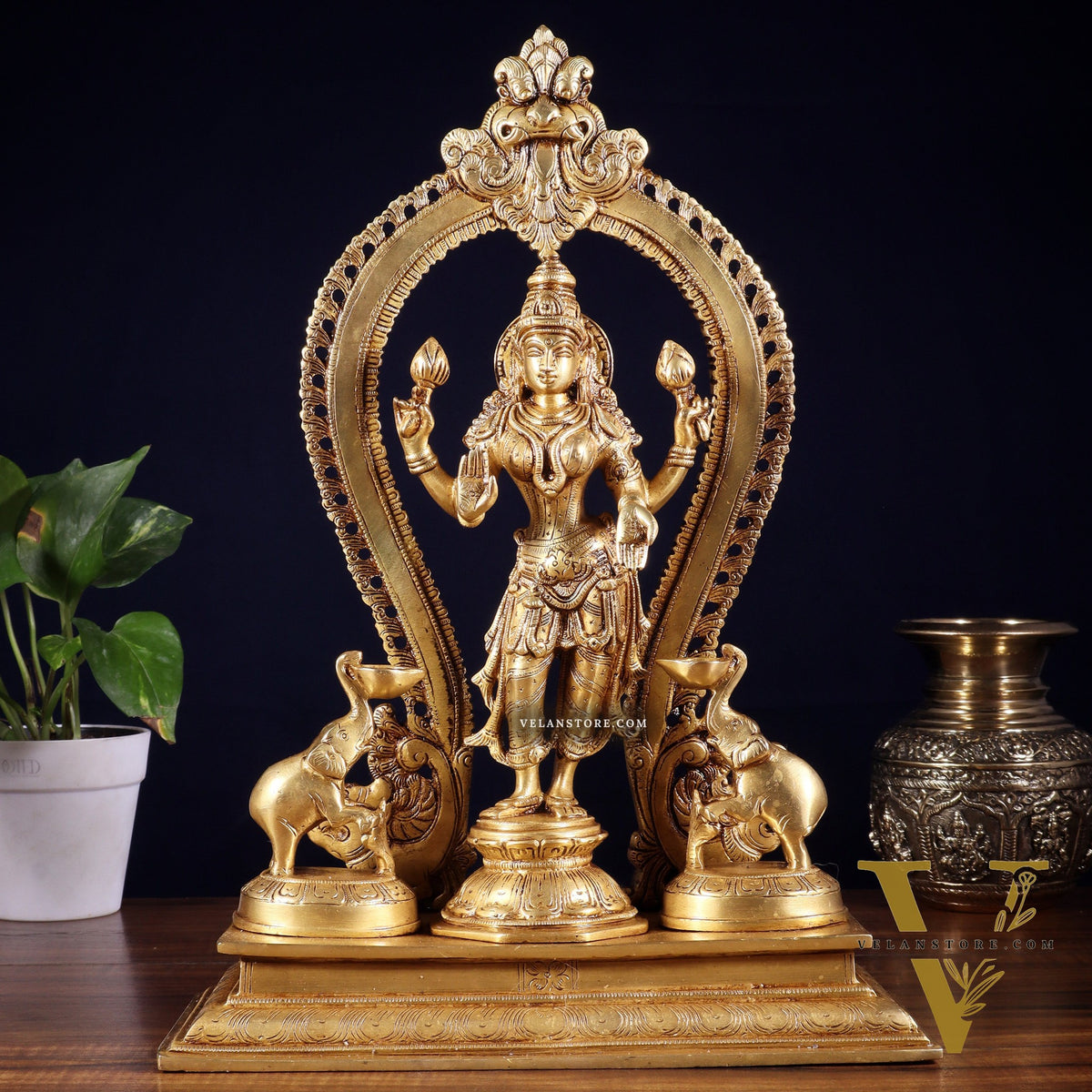 Pure Brass Standing Ganesha Lakshmi Saraswati Idol Set | 15”