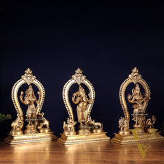 Pure Brass Standing Ganesha Lakshmi Saraswati Idol Set | 15”