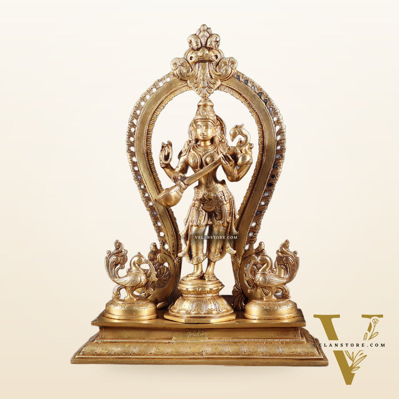 Pure Brass Standing Ganesha Lakshmi Saraswati Idol Set | 15”