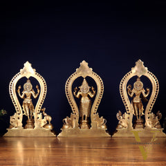 Pure Brass Standing Ganesha Lakshmi Saraswati Idol Set | 15”