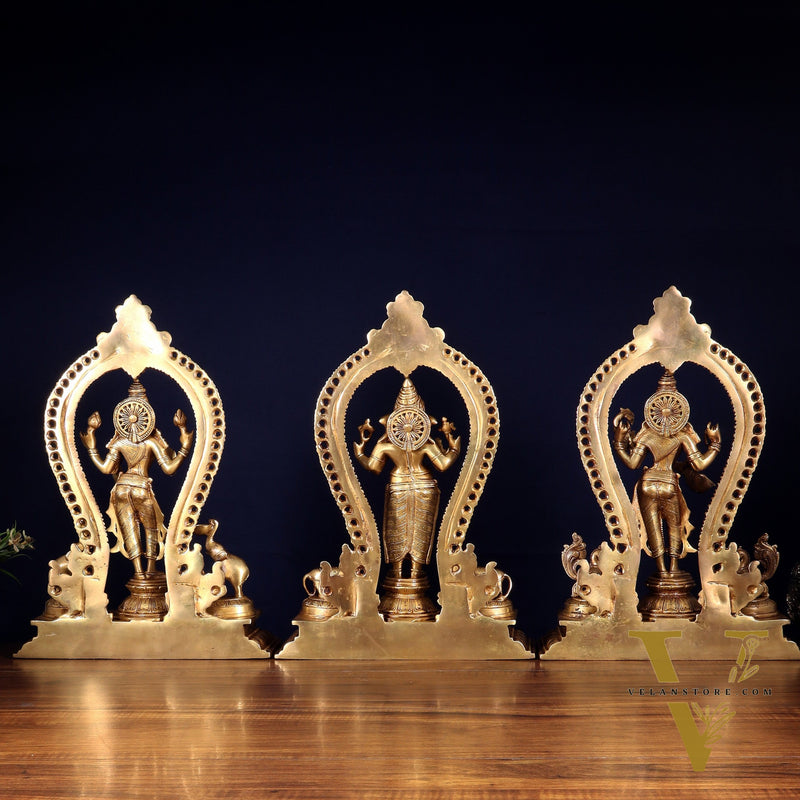 Pure Brass Standing Ganesha Lakshmi Saraswati Idol Set | 15”