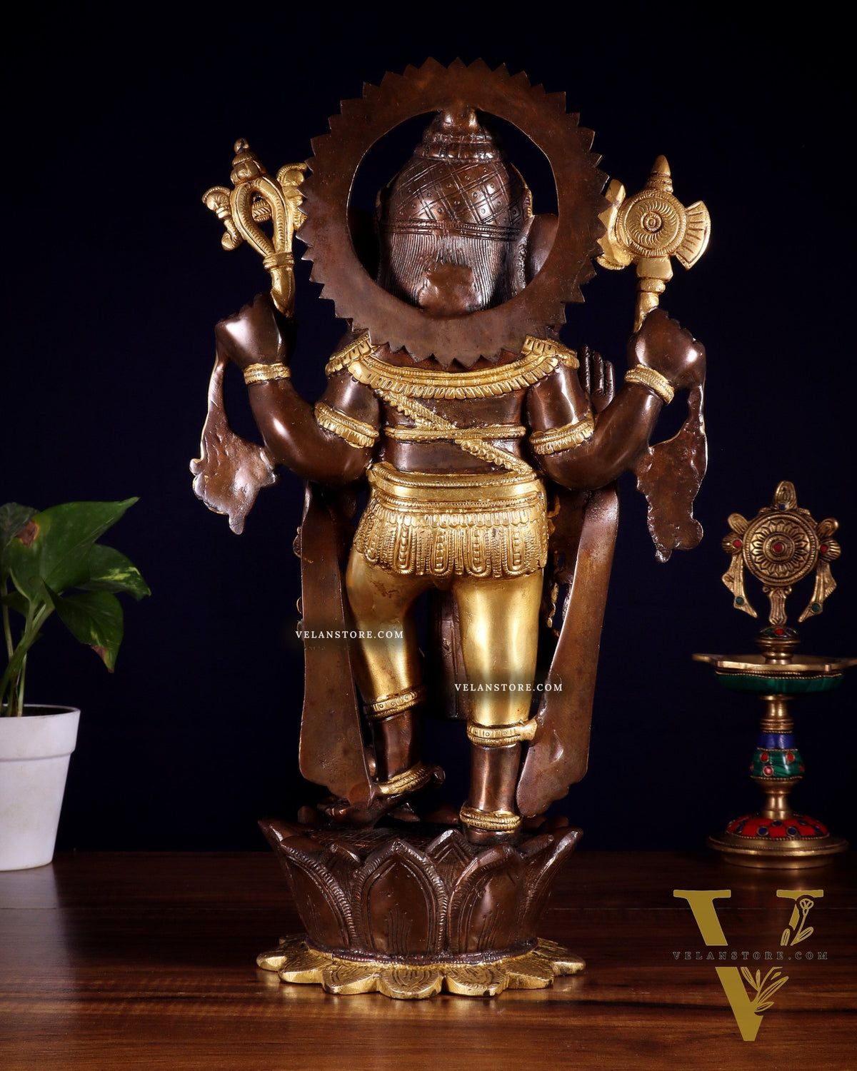 Pure Brass Standing Ganesha on Lotus Pedestal – South Indian Copper & Gold Tone Finish