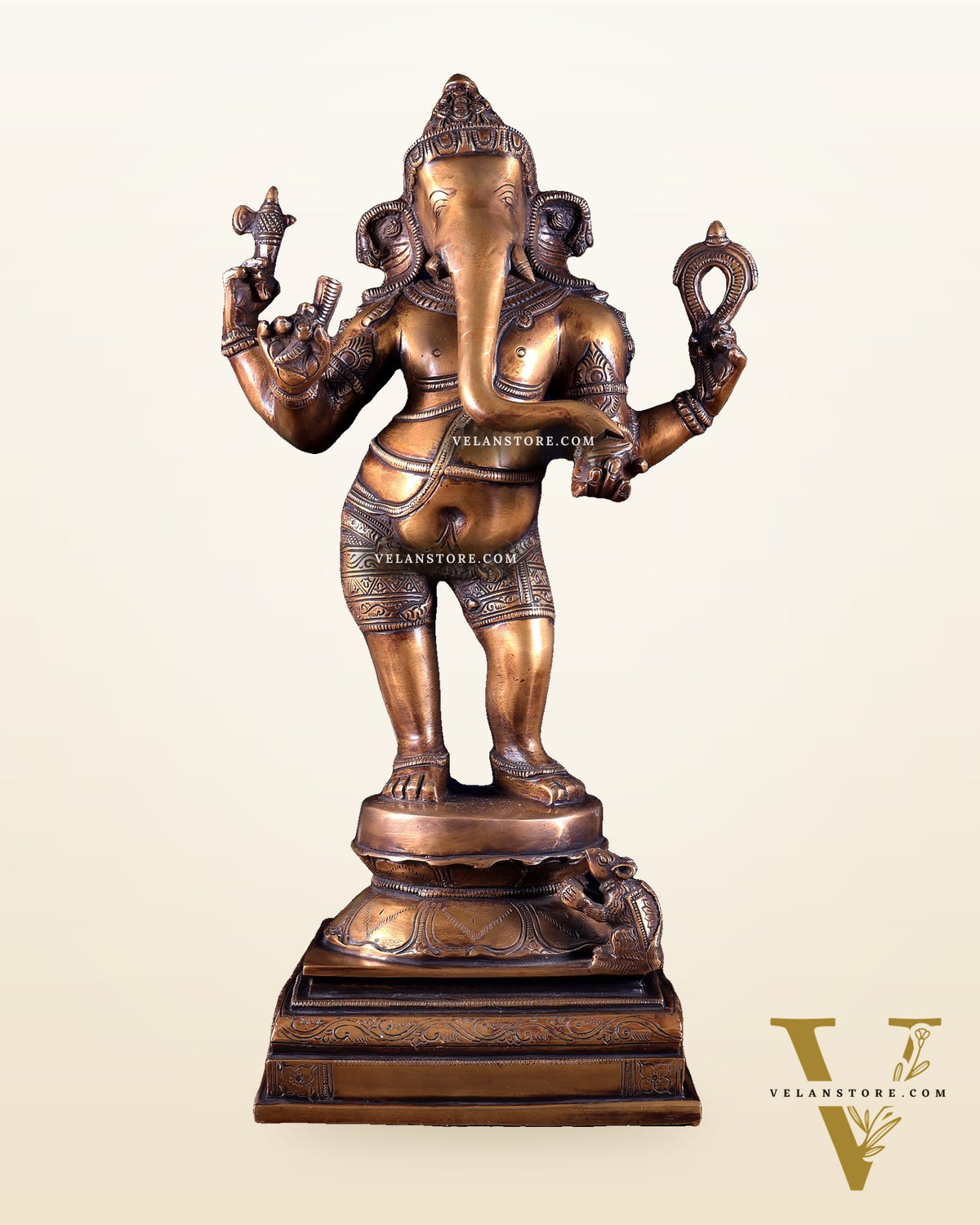 Pure Brass Standing Ganesha Sculpture – Burnt Brass Finish 18 inch