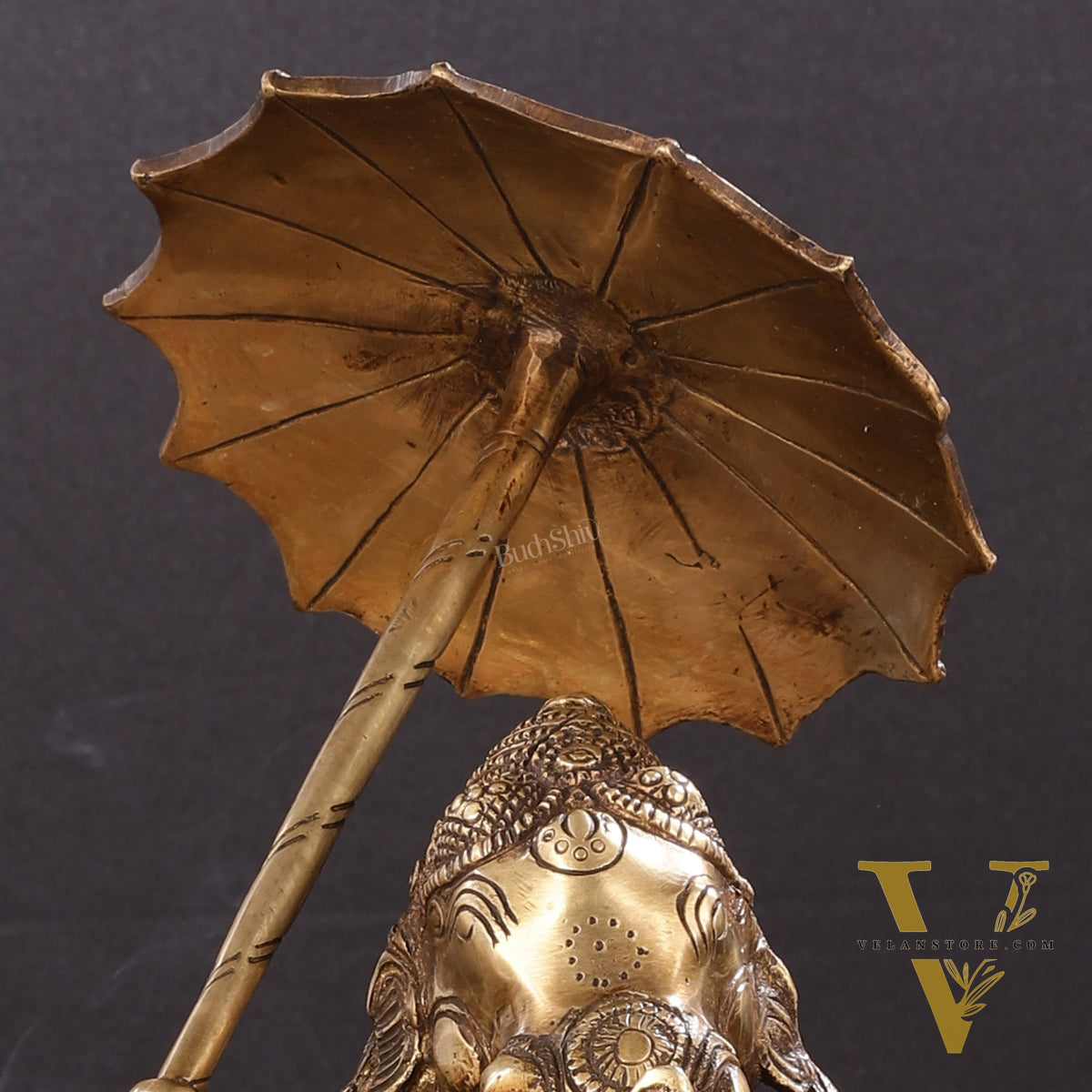 Pure Brass Standing Ganesha with Umbrella Idol | 18"