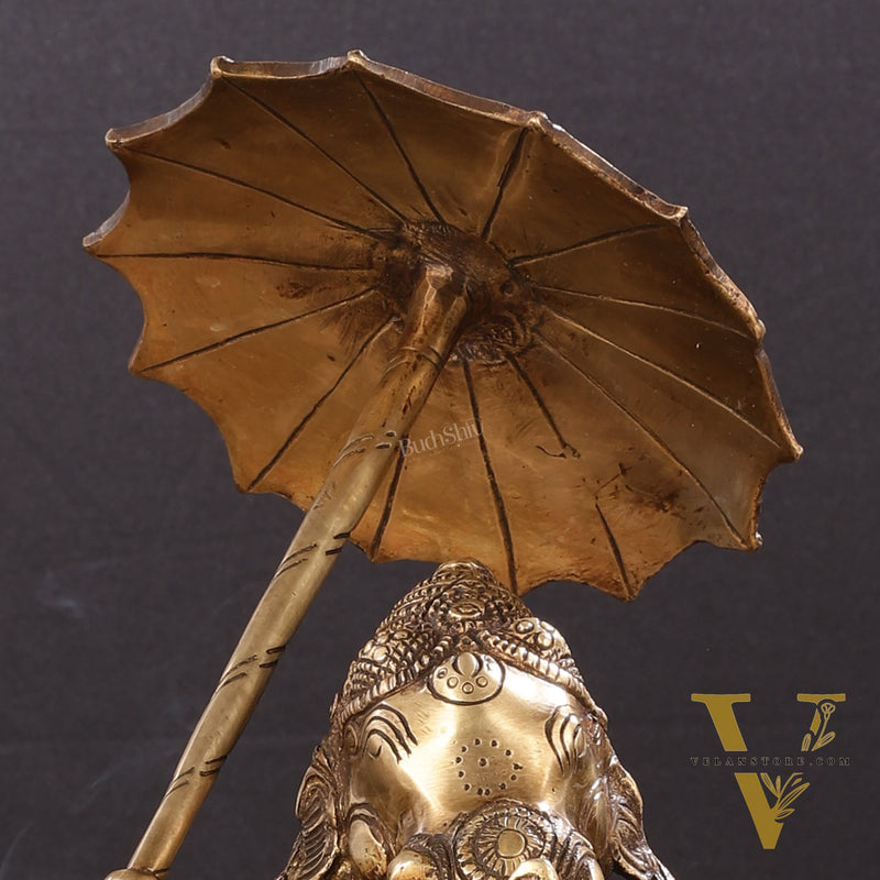 Pure Brass Standing Ganesha with Umbrella Idol | 18"