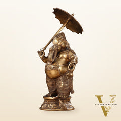 Pure Brass Standing Ganesha with Umbrella Idol | 18"