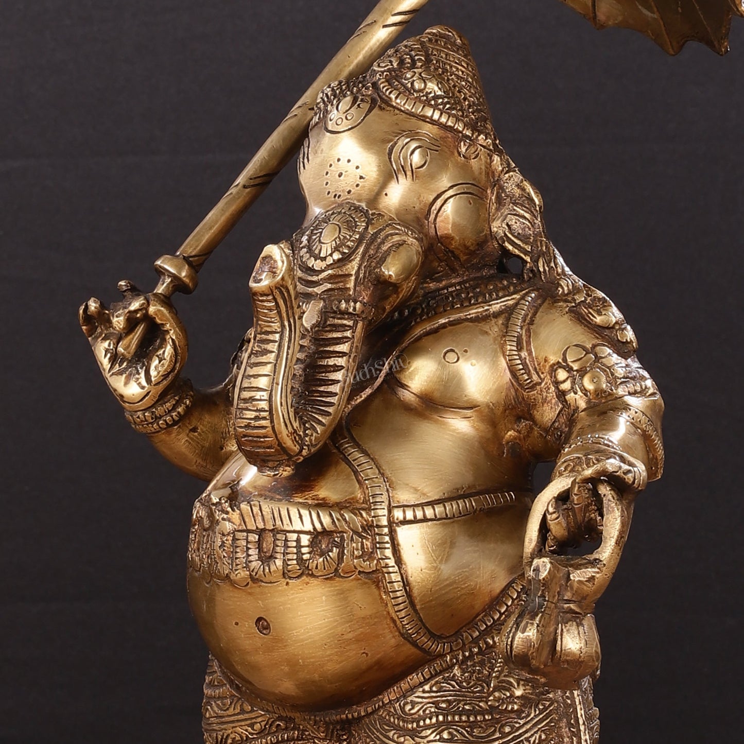 Pure Brass Standing Ganesha with Umbrella Idol | 18"