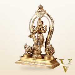 Pure Brass Standing Goddess Saraswati Idol with Swans | 15”