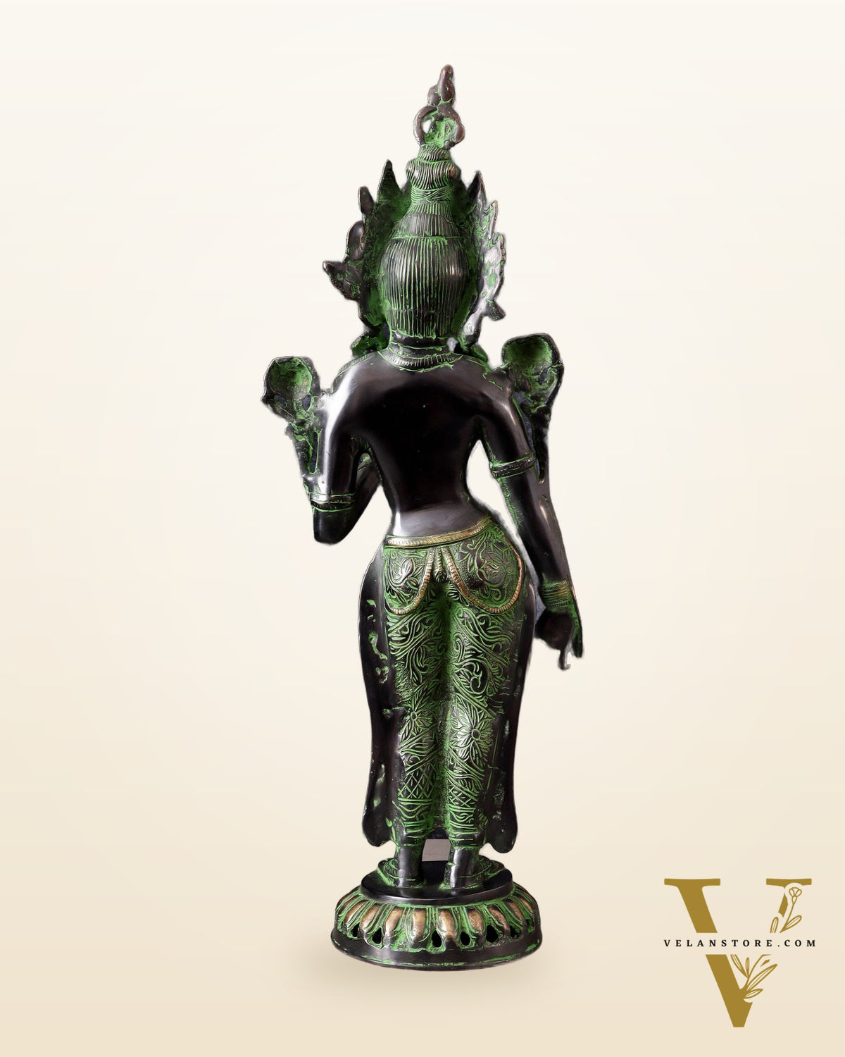 Pure Brass Standing Goddess Tara Idol – Dual Tone black & green Finish 19.5"