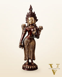 Pure Brass Standing Goddess Tara Idol – Dual Tone Copper & Gold Finish 19.5"