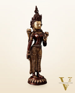 Pure Brass Standing Goddess Tara Idol – Dual Tone Copper & Gold Finish 19.5"