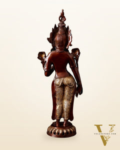 Pure Brass Standing Goddess Tara Idol – Dual Tone Copper & Gold Finish 19.5"