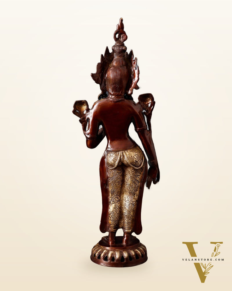 Pure Brass Standing Goddess Tara Idol – Dual Tone Copper & Gold Finish 19.5"