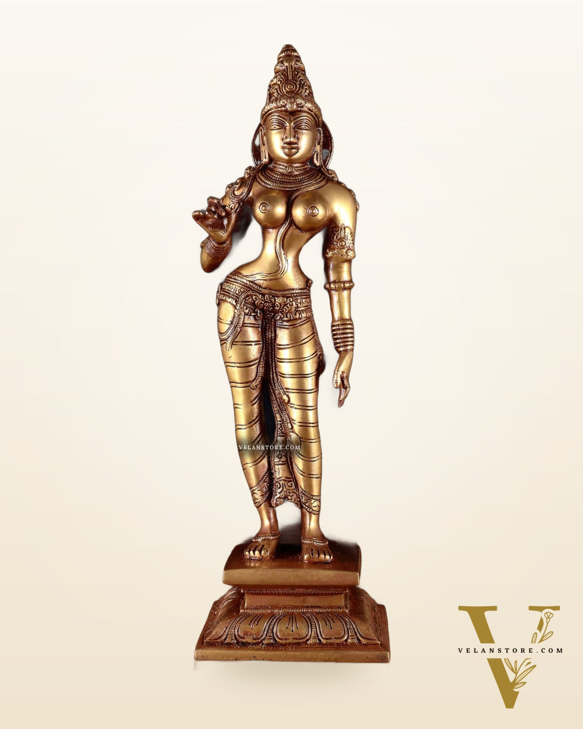 Pure Brass Standing Goddess Uma Parvati Sivagami Sculpture – 13”