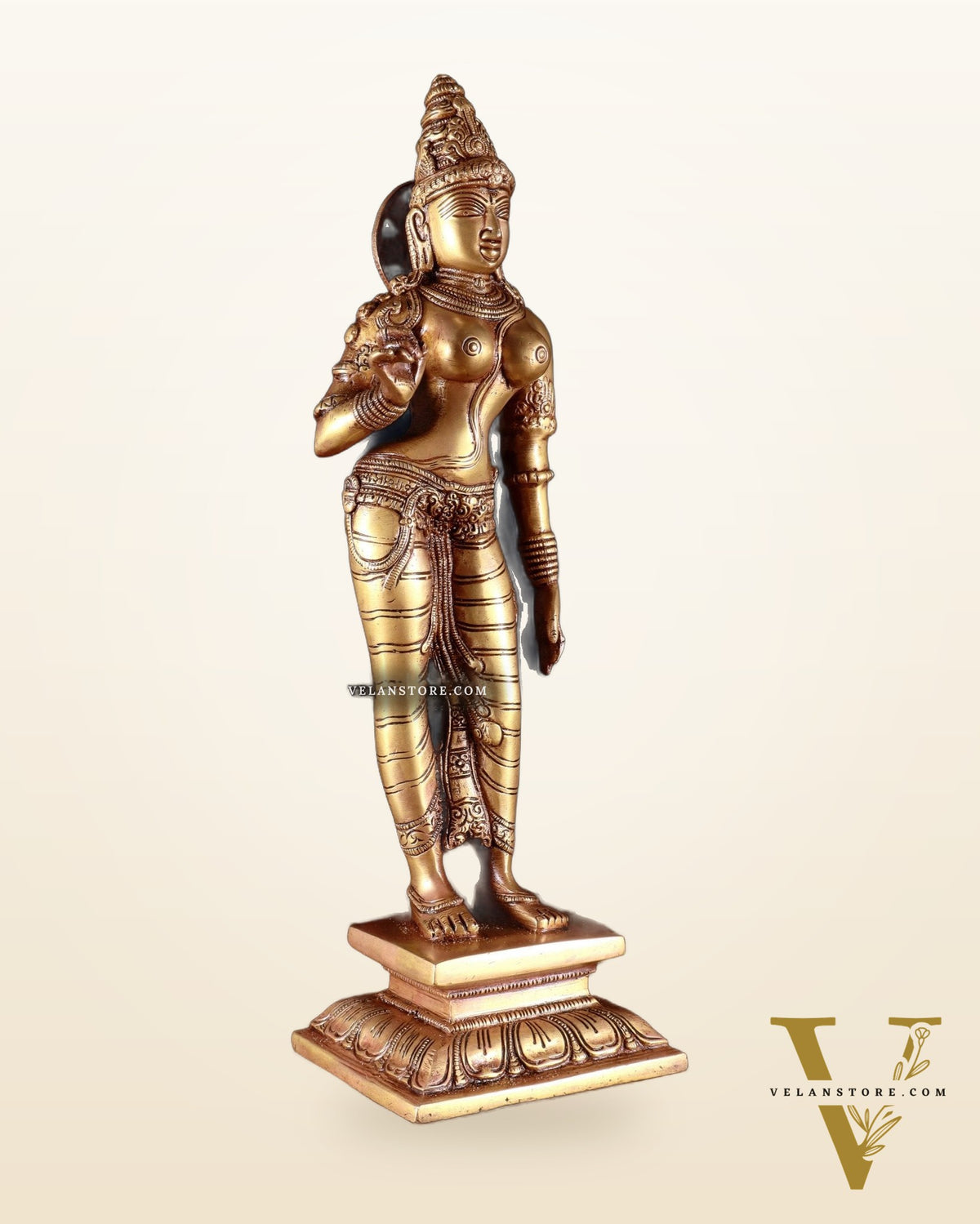 Pure Brass Standing Goddess Uma Parvati Sivagami Sculpture – 13”