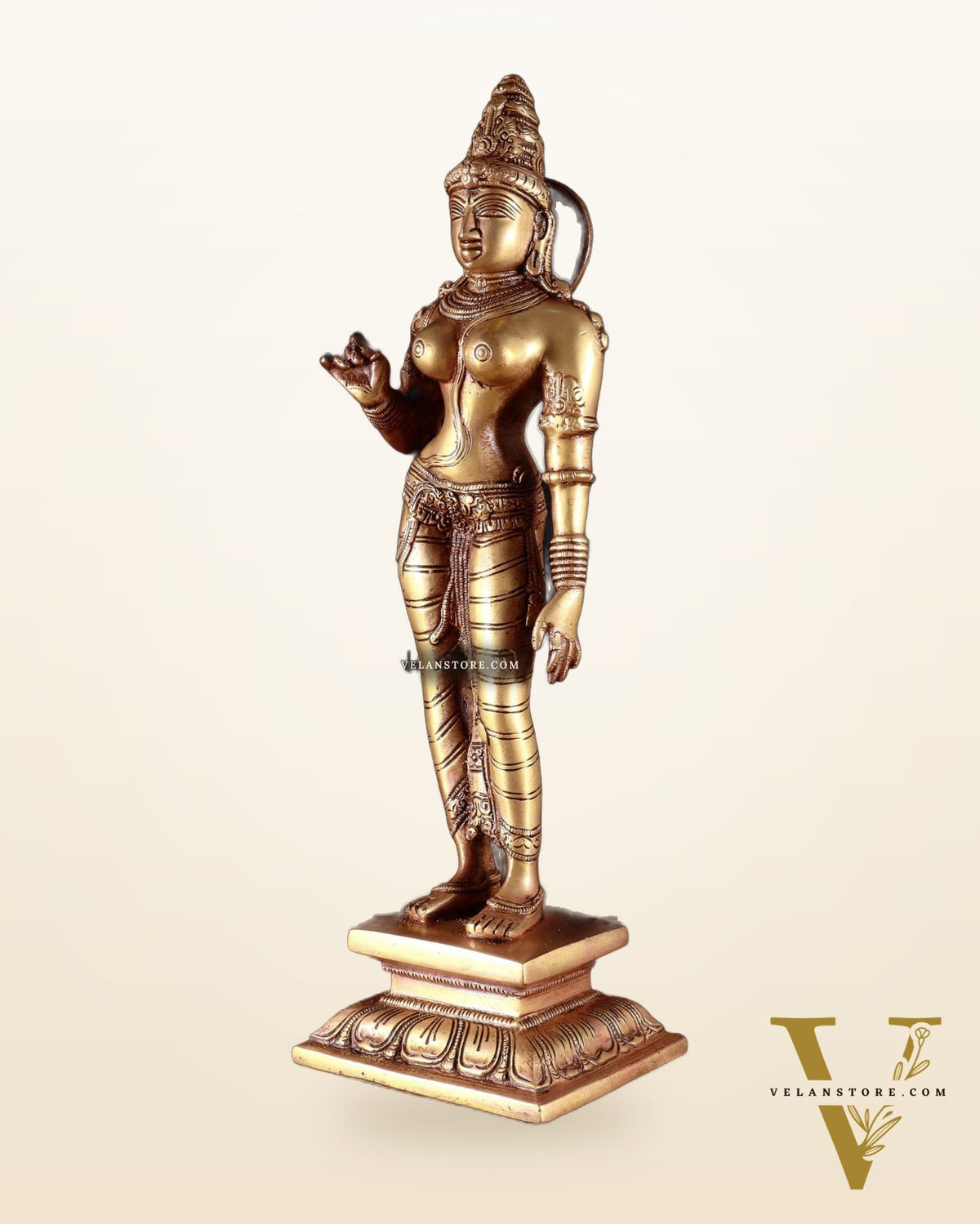 Pure Brass Standing Goddess Uma Parvati Sivagami Sculpture – 13”