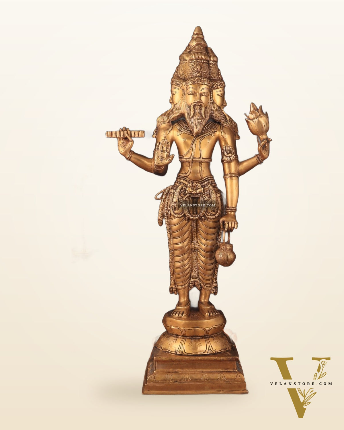 Pure Brass Standing Guru Brahma Large Statue 38.5"