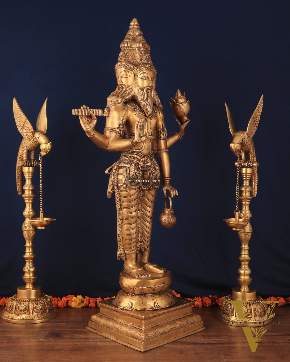 Pure Brass Standing Guru Brahma Large Statue 38.5"