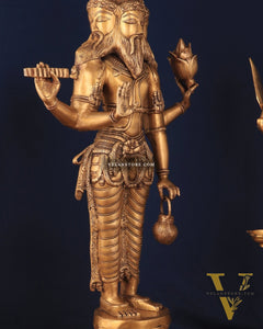 Pure Brass Standing Guru Brahma Large Statue 38.5"