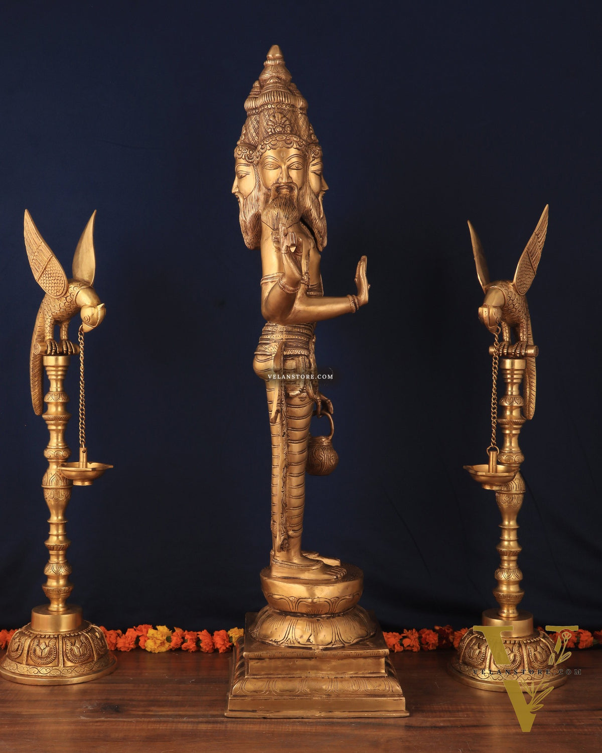 Pure Brass Standing Guru Brahma Large Statue 38.5"