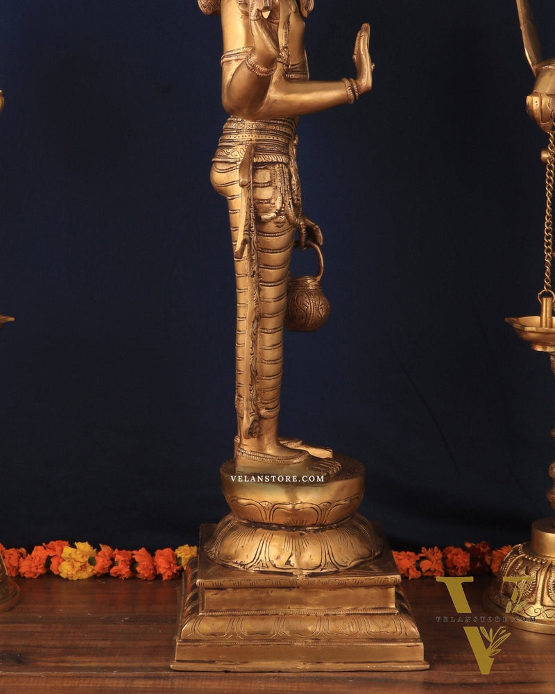 Pure Brass Standing Guru Brahma Large Statue 38.5"
