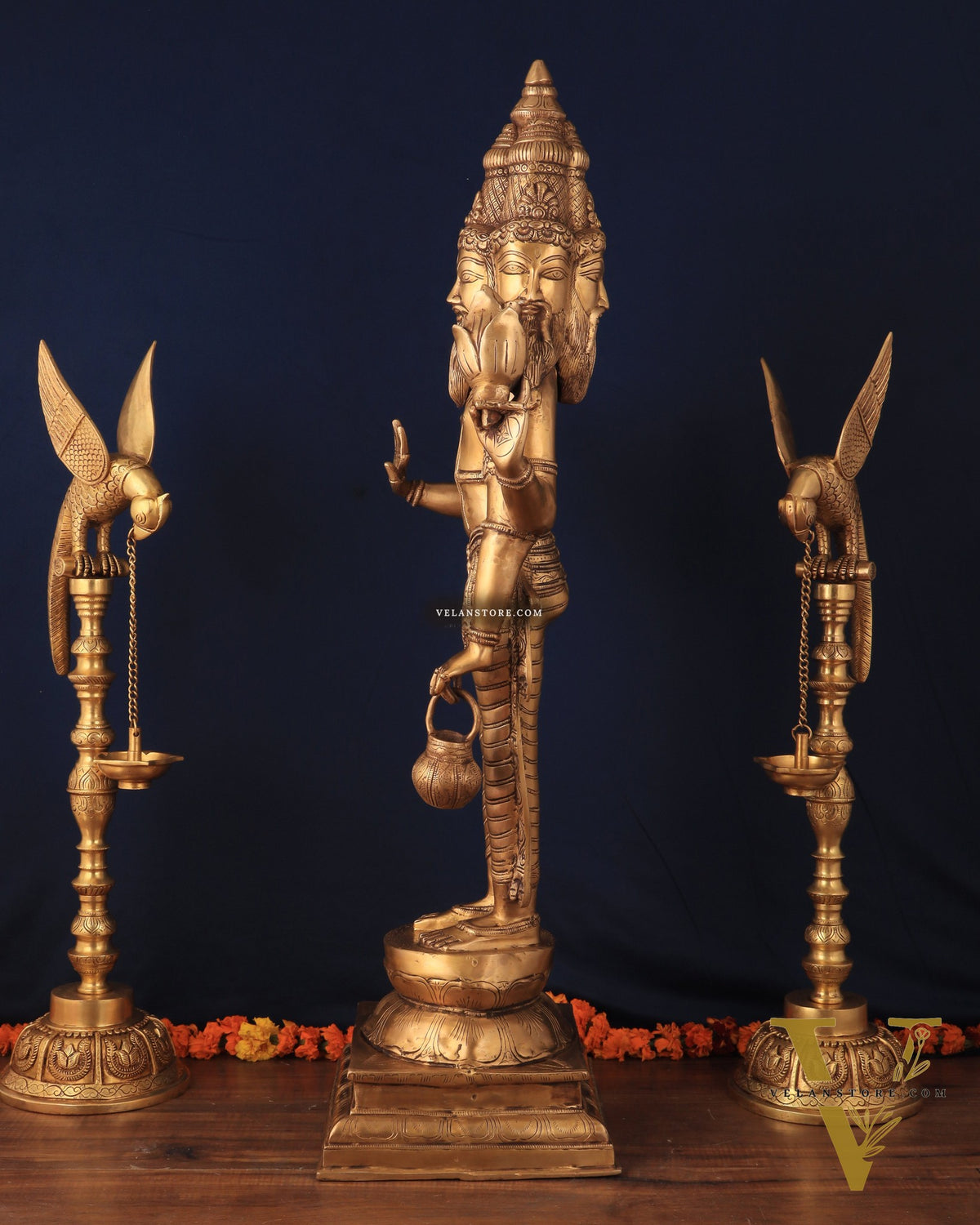 Pure Brass Standing Guru Brahma Large Statue 38.5"