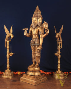 Pure Brass Standing Guru Brahma Large Statue 38.5"