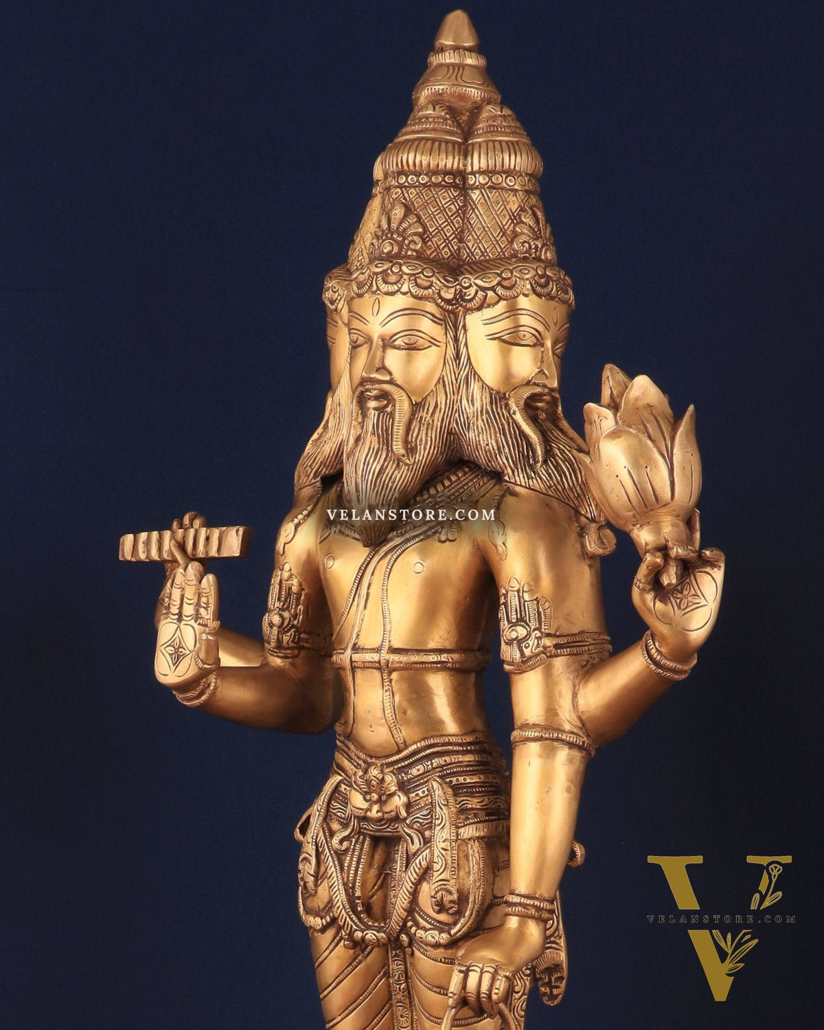 Pure Brass Standing Guru Brahma Large Statue 38.5"